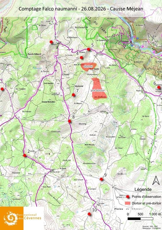 carte des points d'observation